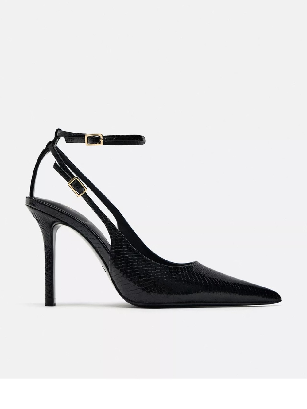 Zara Black Pointed-Toe Double Ankle-Strap Stiletto Heels